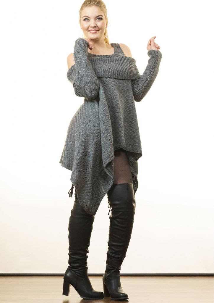 Knee High Boots with a Sweater Dress