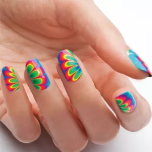 Rainbow Watermarble Nails