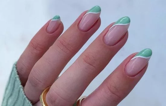 Sage Green French Tip Nails