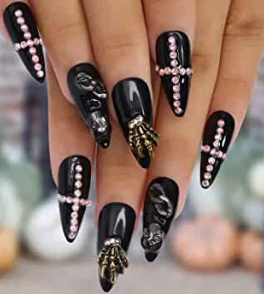 Abstract Black and Diamond Nail Art