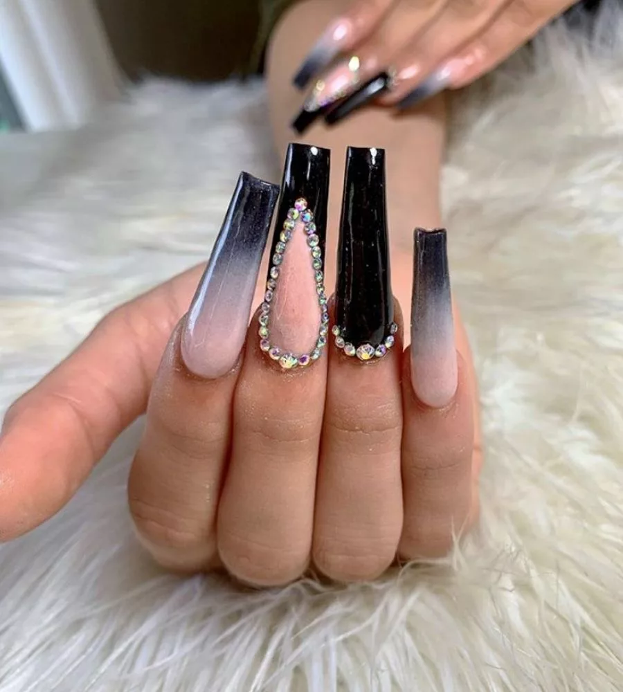 Black Nail Art Designs With Stones