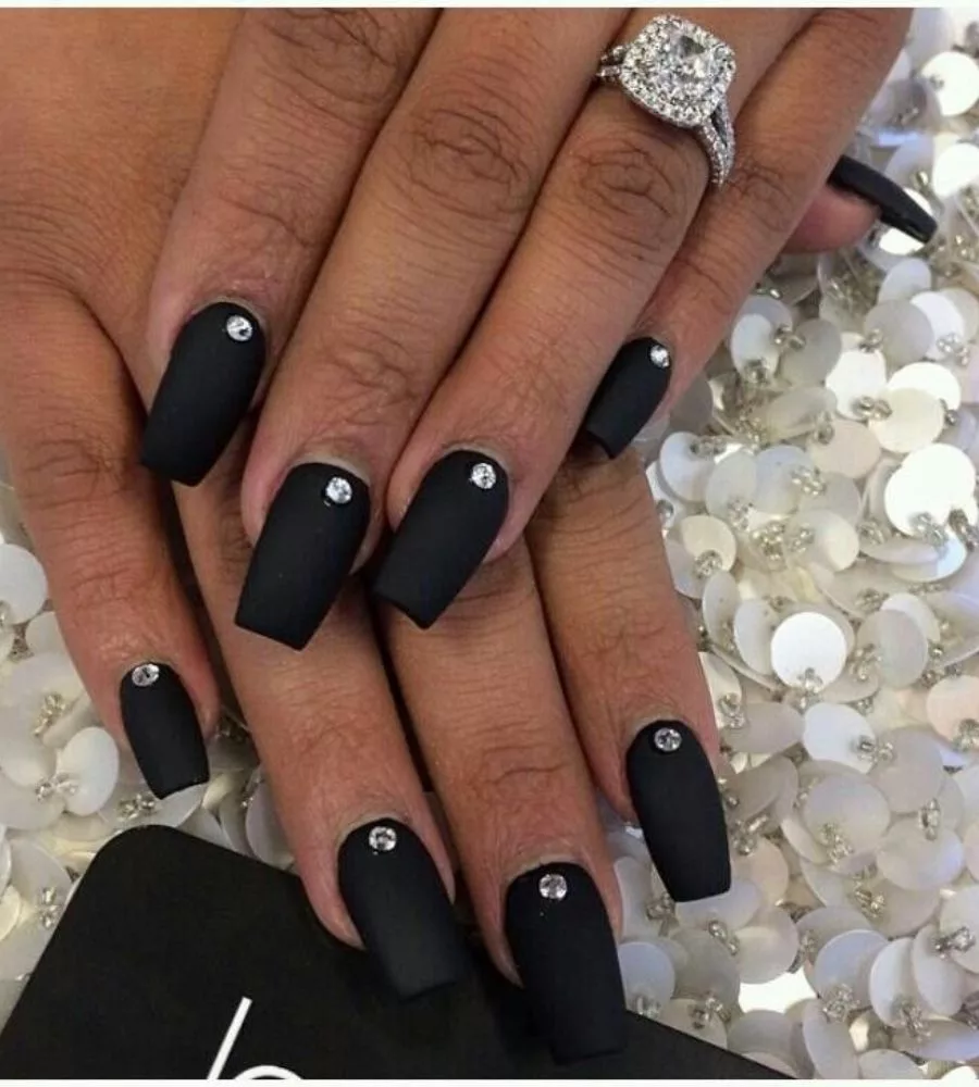 Black Nail Art Designs With Stones