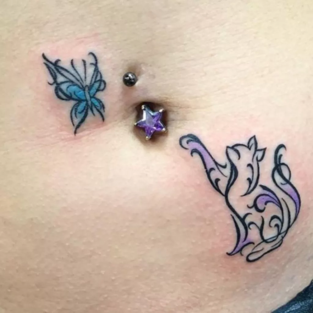 Cat Tattoo With Belly Button