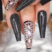 black nails with diamonds