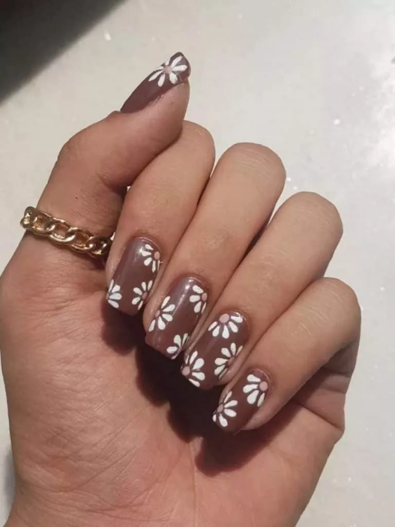 Coffin Brown Nails with Spark