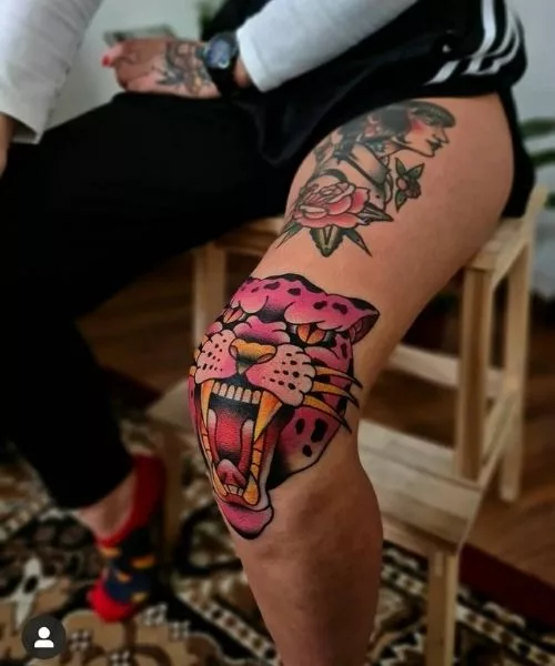Colourful Knee Tattoos Female