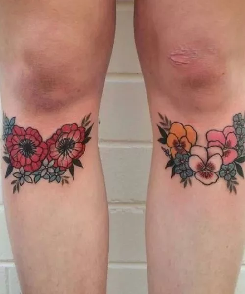 Floral Design Knee Tattoo For Men and Women