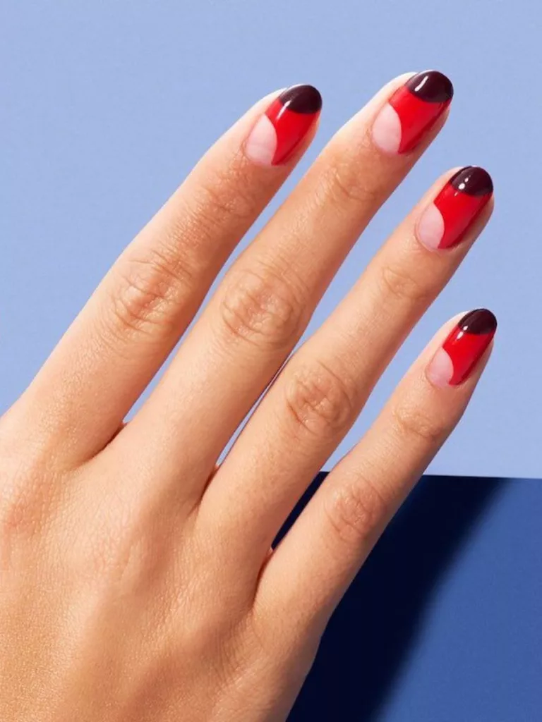 Half-Moon Design Red And Black Nail