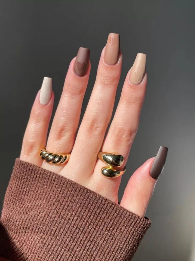 different shades of brown acrylic nails