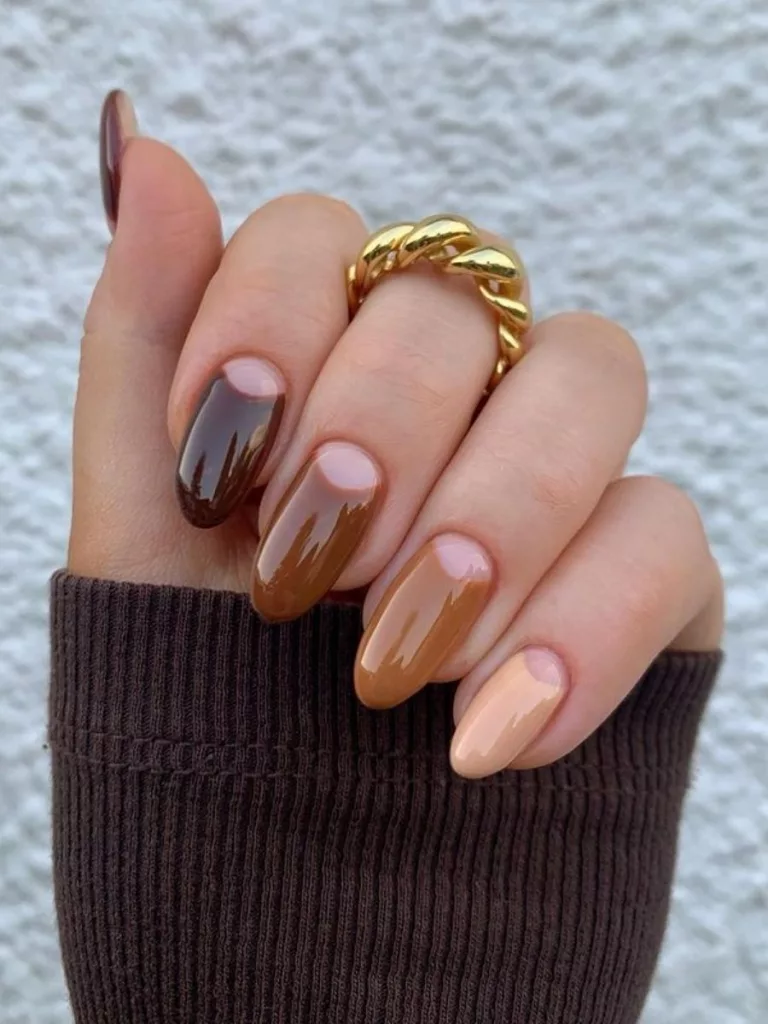 different shades of brown acrylic nails