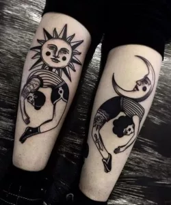 sun-moon-Knee-tattoo-for-female-