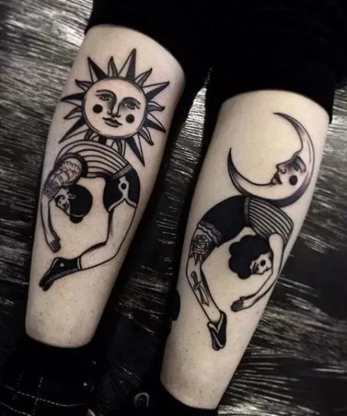 sun-moon-Knee-tattoo-for-female-