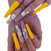 Baddie Simple Coffin Nails with Rhinestones (1)