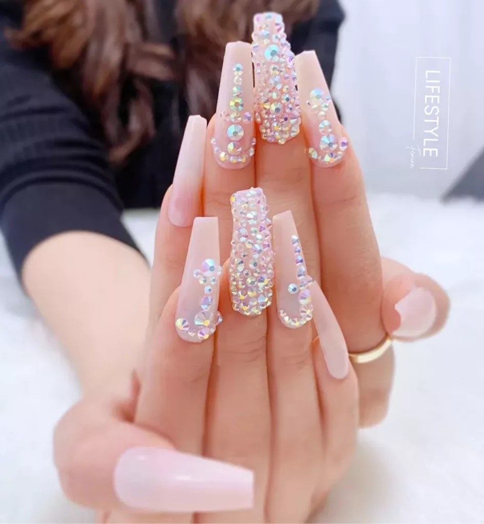 Baddie Simple Coffin Nails with Rhinestones