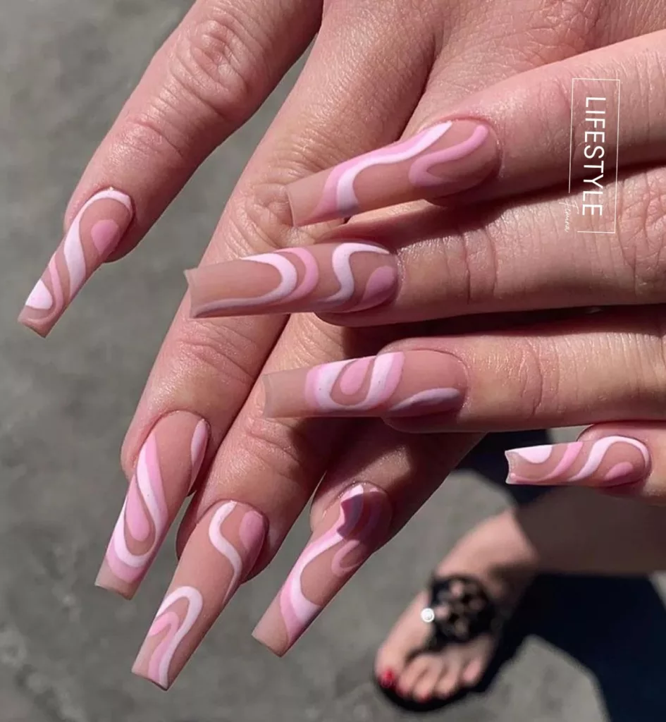 Pink and red Baddie Simple Coffin Nails with Rhinestones