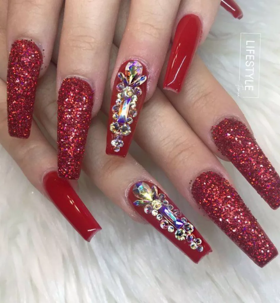 Red Rhinestone Nails