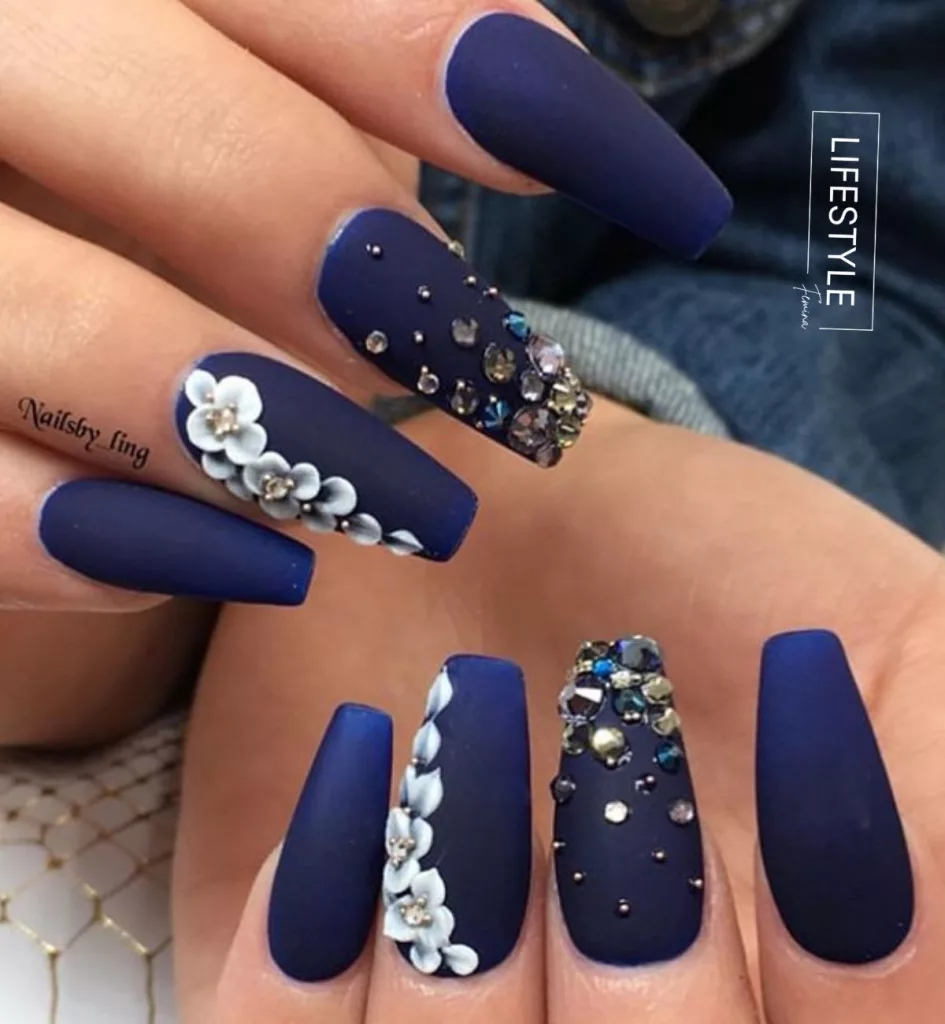 best Baddie Simple Coffin Nails with Rhinestones