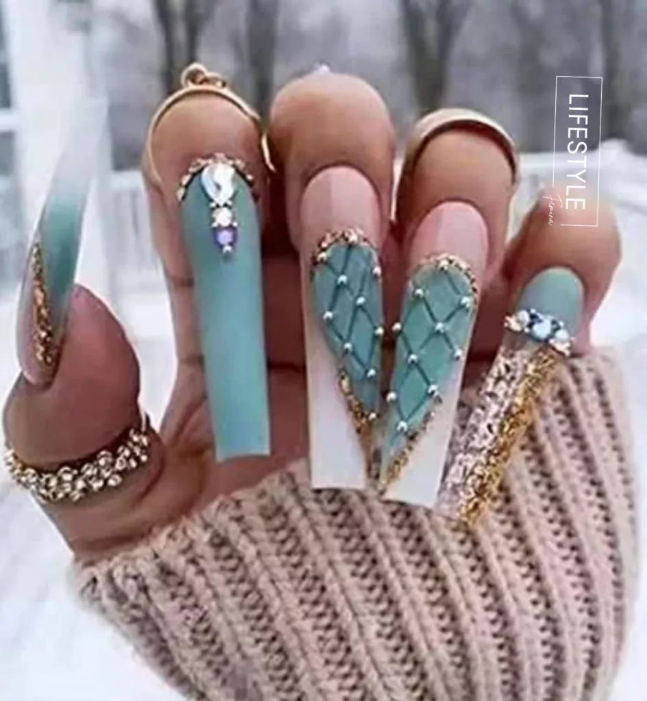 purple nails with gems
