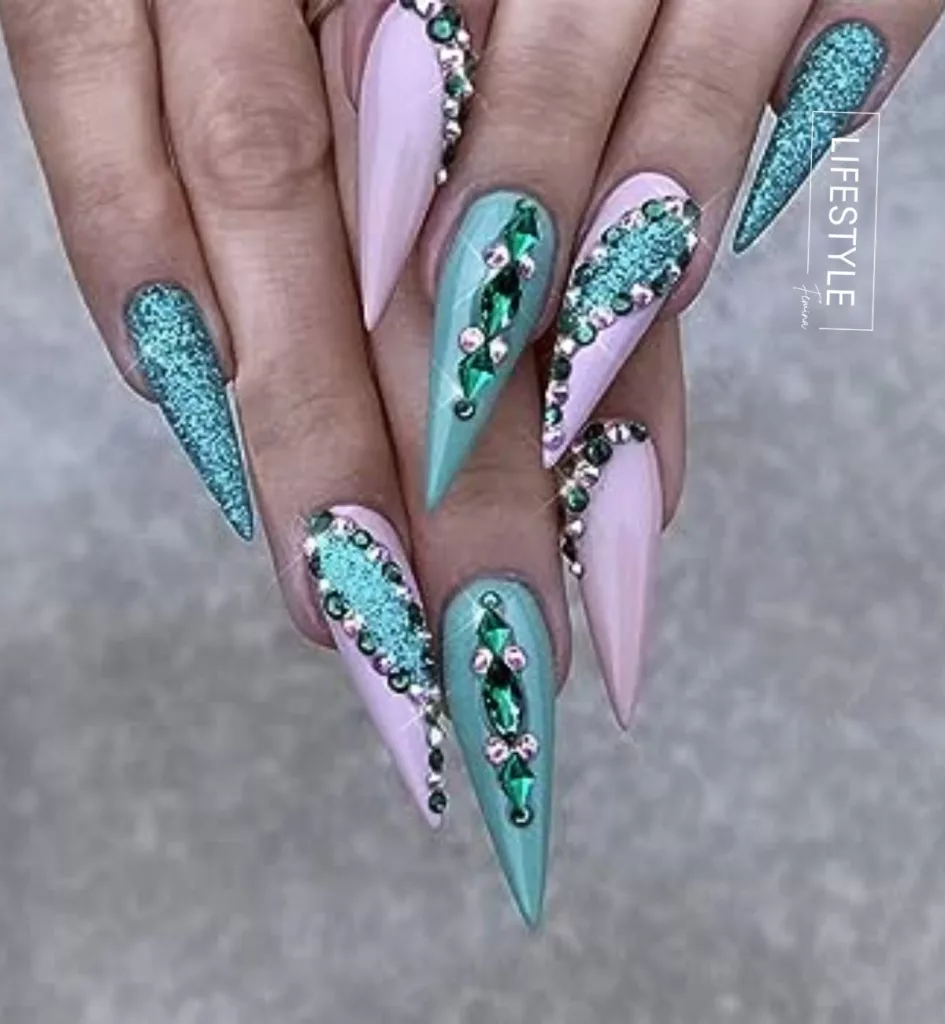 rhinestone bling coffin nails
